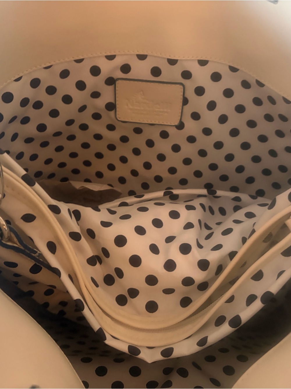 Cream Tote Bag with Black Polka Dot Lining